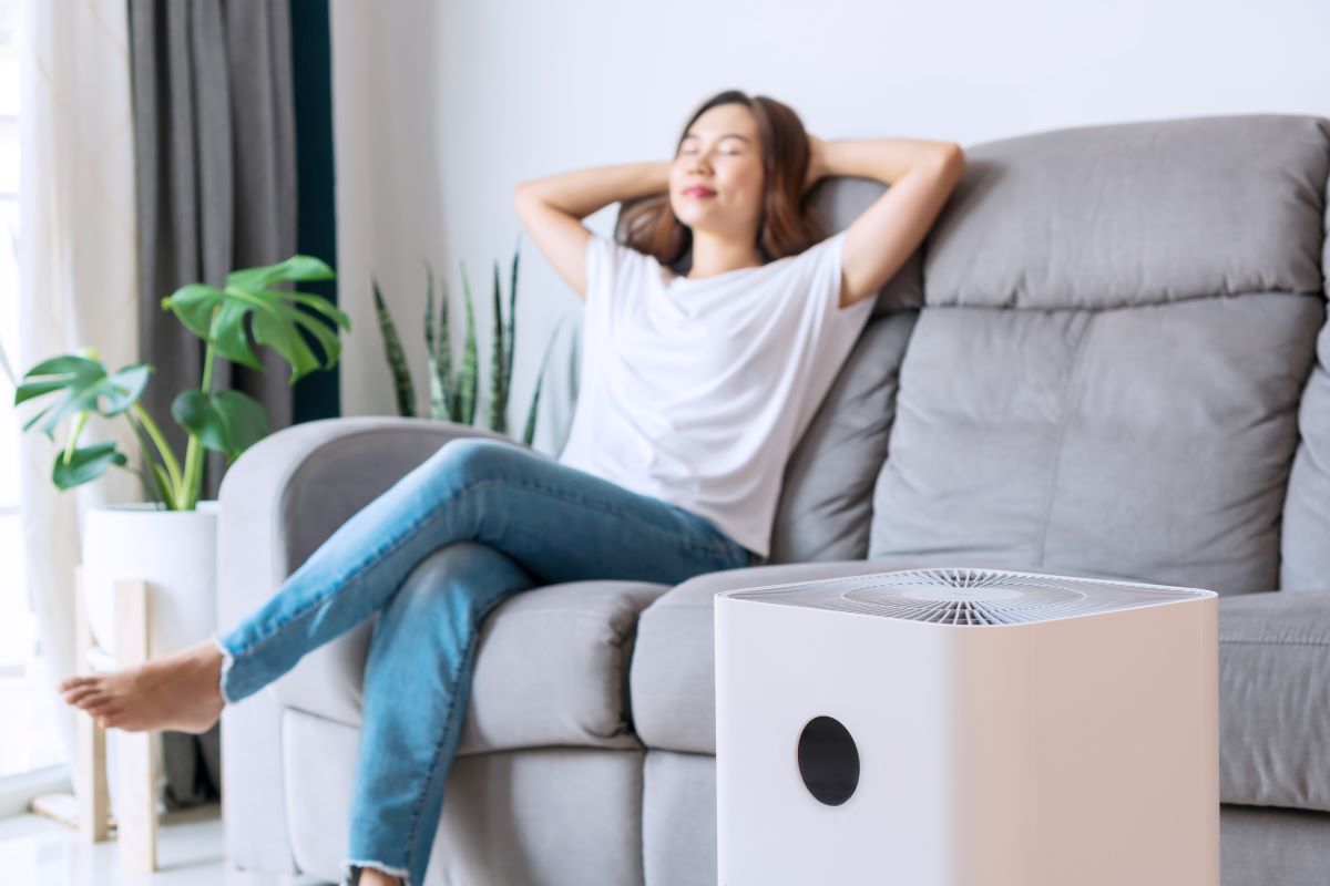 girl relaxing in clean home